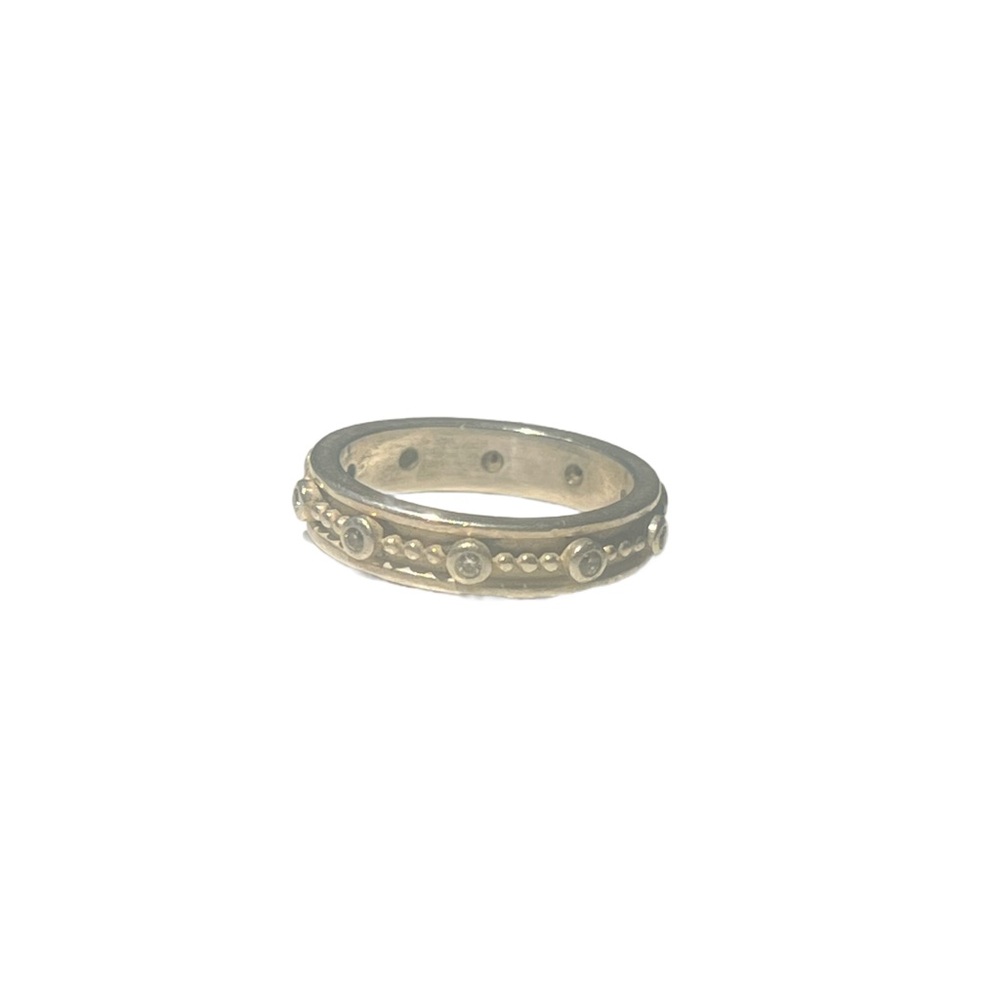 Elegant Pandora Ring / Diamond Beaded Eternity Ring Sterling Silver